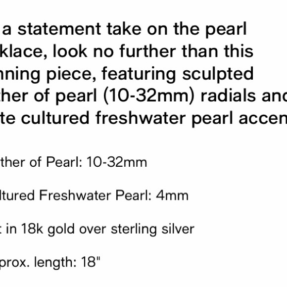 MOTHER OF PEARL NECKLACE 18” 18K YELLOW GOLD OVER STERLING SILVER - Picture 4 of 5